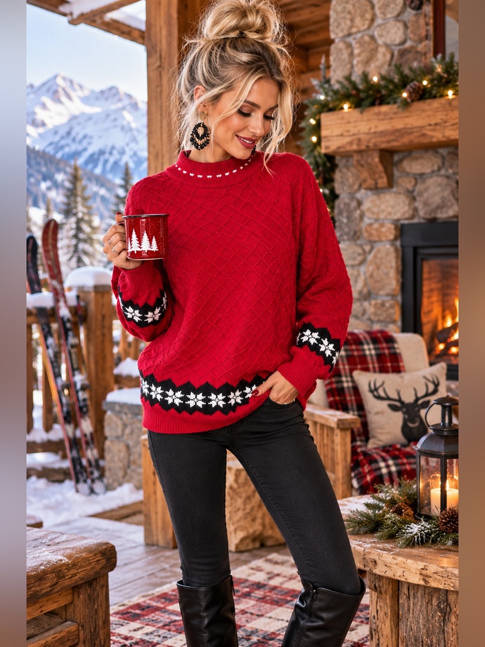 American Pride Vintage Red Fair Isle Nordic Knit Sweater Made in USA Medium